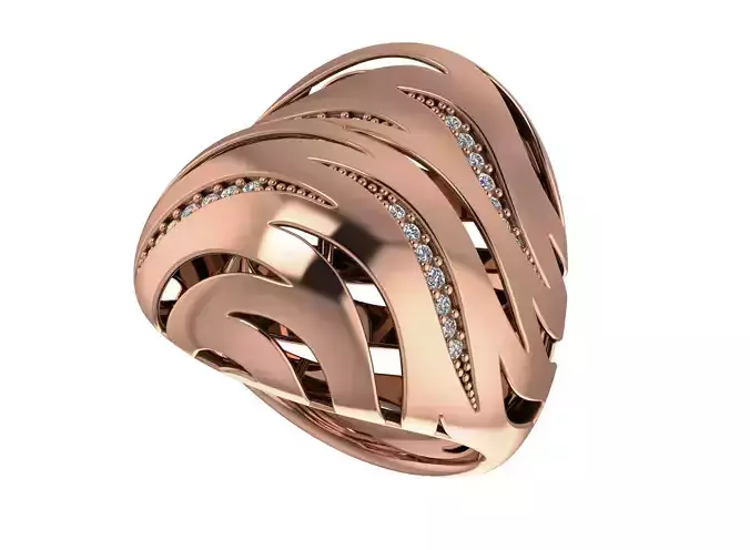 Wire Mesh Ribbon High Jewelry Italian Cocktail Diamond Ring