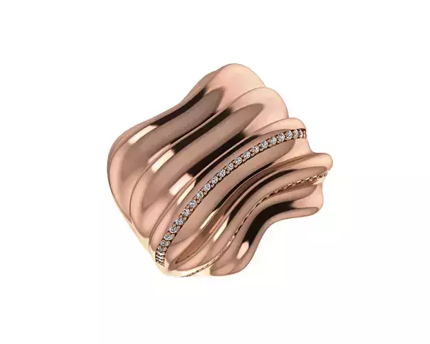 Wave Line High Jewelry Italian Cocktail Diamond Ring