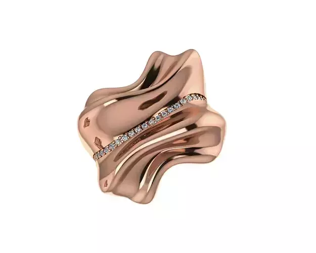 Wave Diamond Line High Jewelry Italian Cocktail Ring