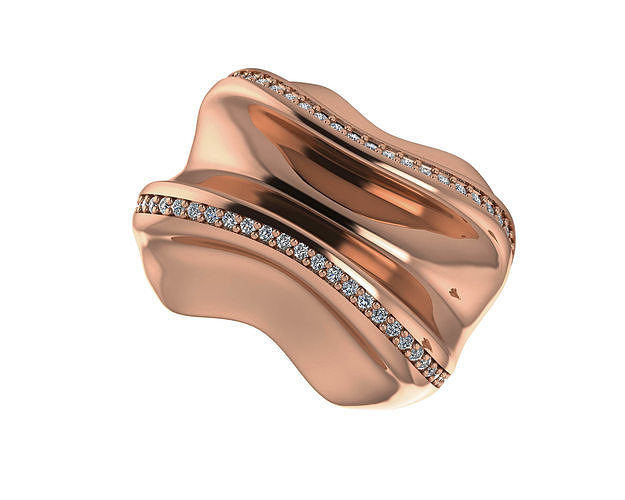 Dual Diamond Line Wave High Jewelry Italian Cocktail Ring 3D print model