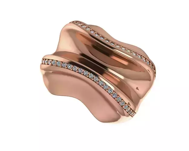 Dual Diamond Line Wave High Jewelry Italian Cocktail Ring