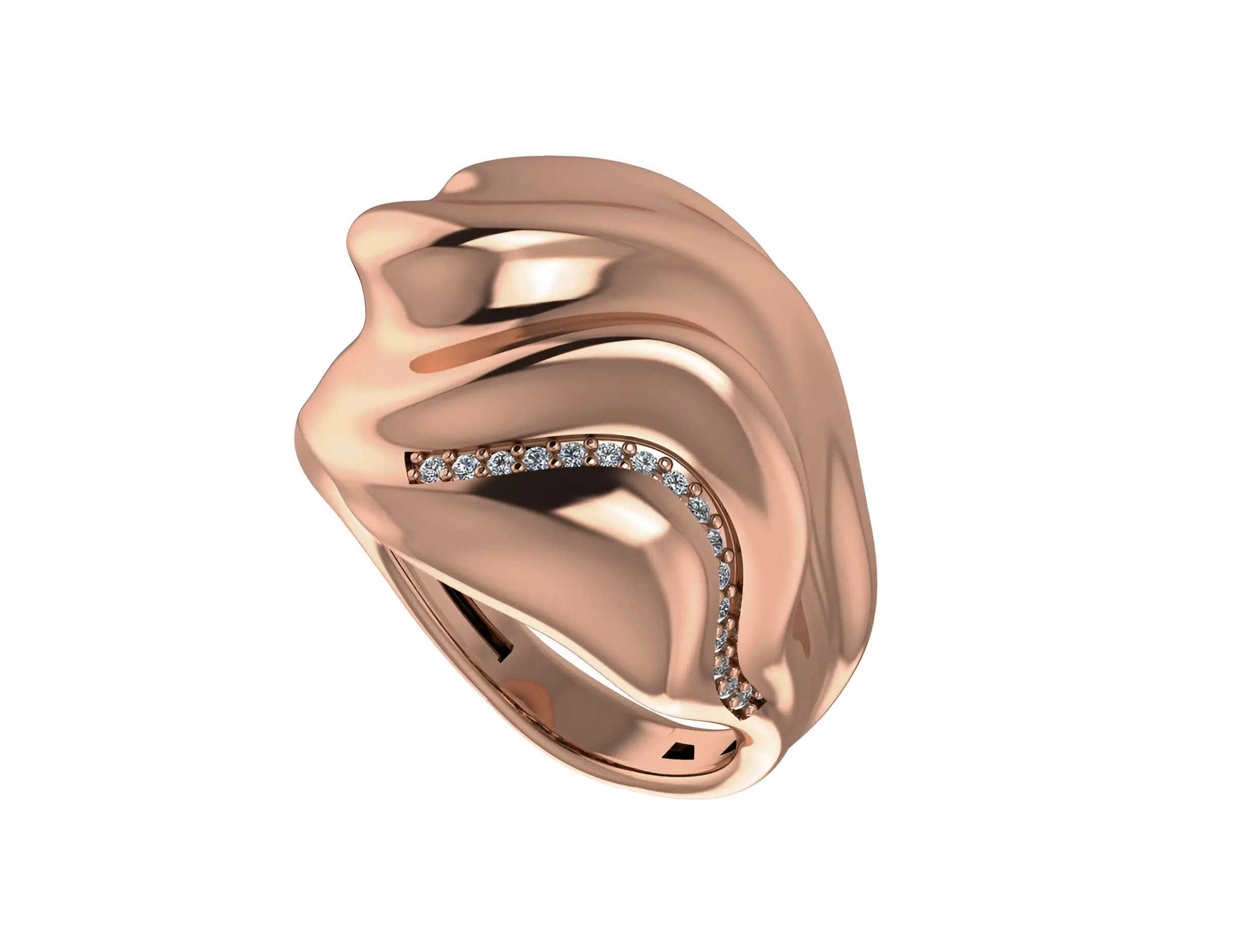 Wave Line High Jewelry Italian Cocktail Diamond Ring 3D print model