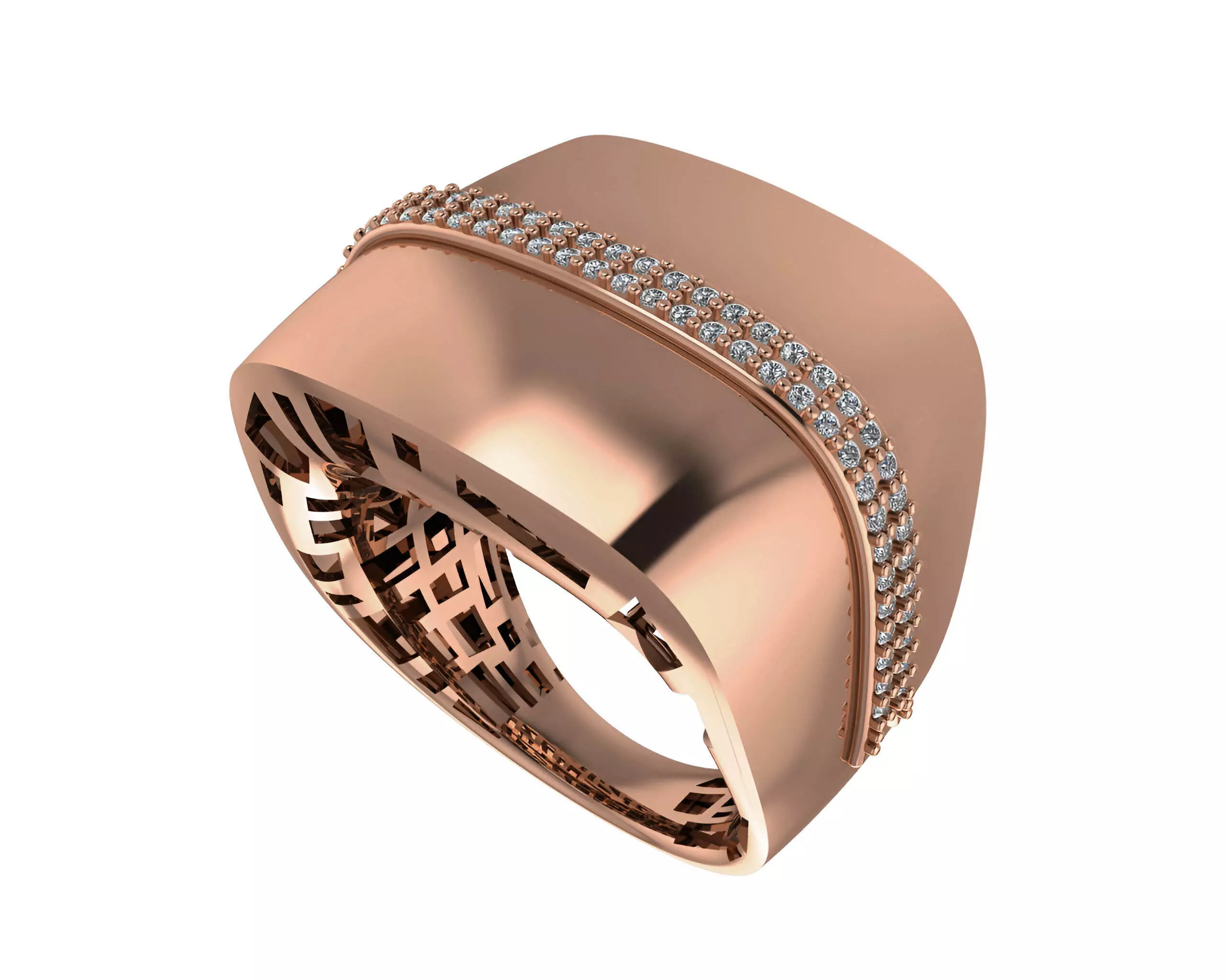 Uni Diamond Line High Jewelry Italian Cocktail Ring 3D print model