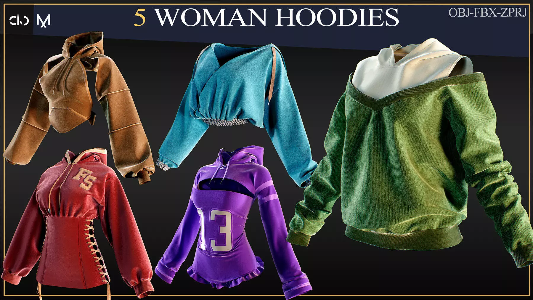 5 Woman Hoodies 3D print model_0