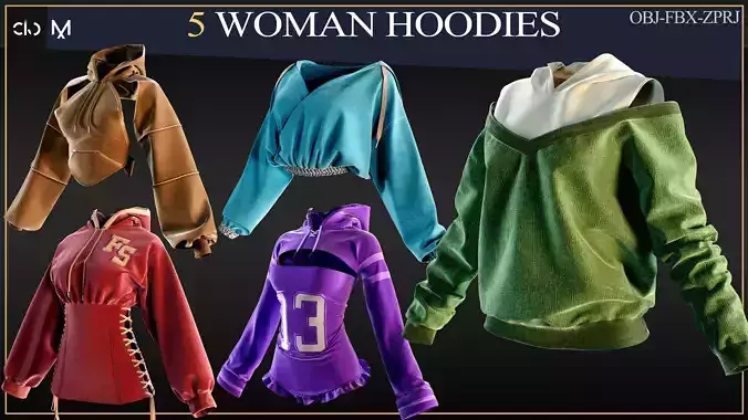 5 Woman Hoodies 3D print model
