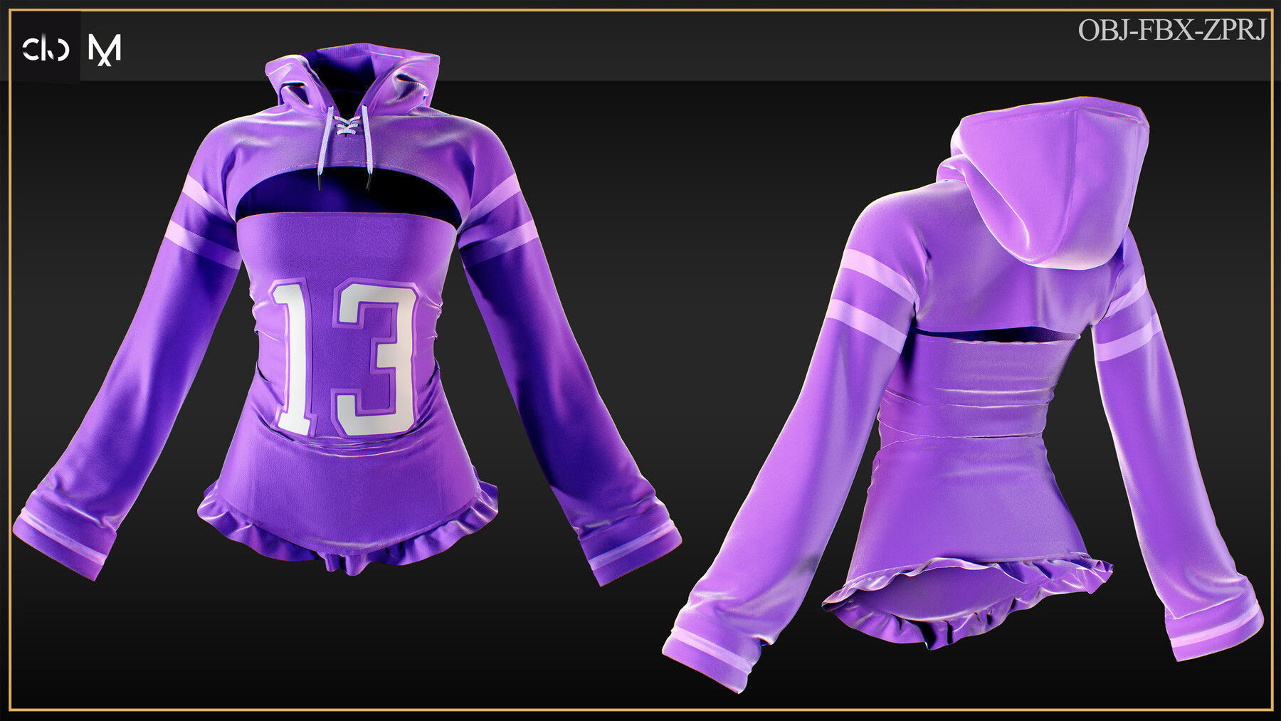 5 Woman Hoodies 3D print model_3