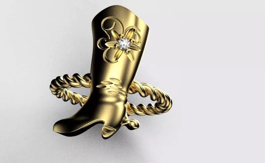 Cowgirl Boot Ring with diamond center for 3D Printing Casting 3D print model