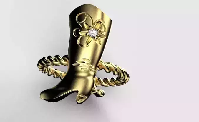Cowgirl Boot Ring with diamond center for 3D Printing  Casting