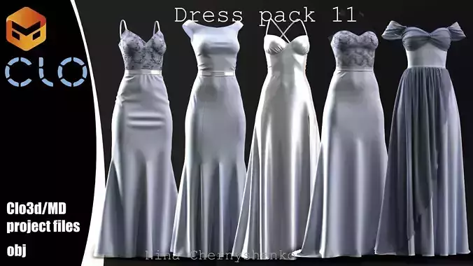 Dress pack 11 - Marvelous Designer project and OBJ