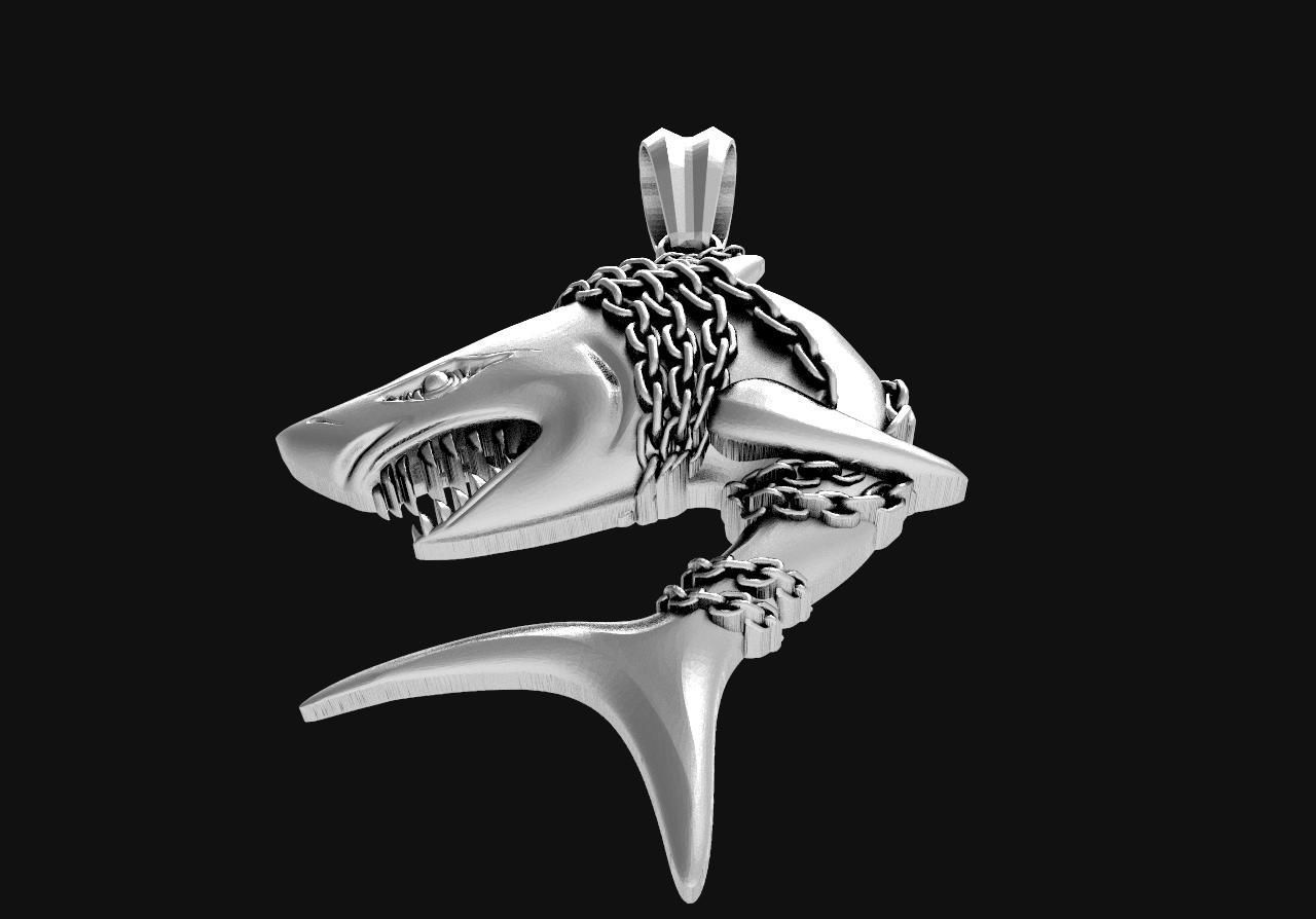 Shark pendant  3D print model_3