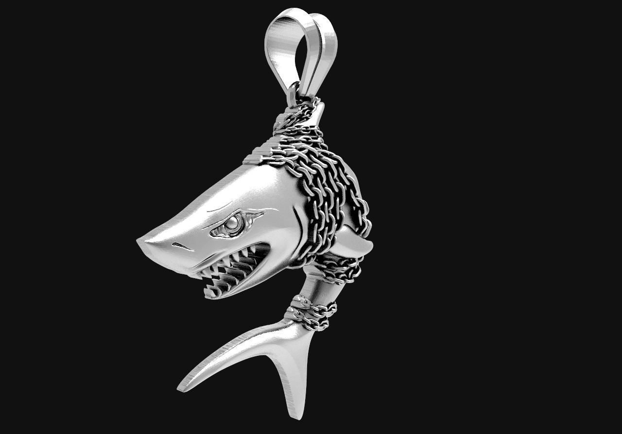 Shark pendant  3D print model_2