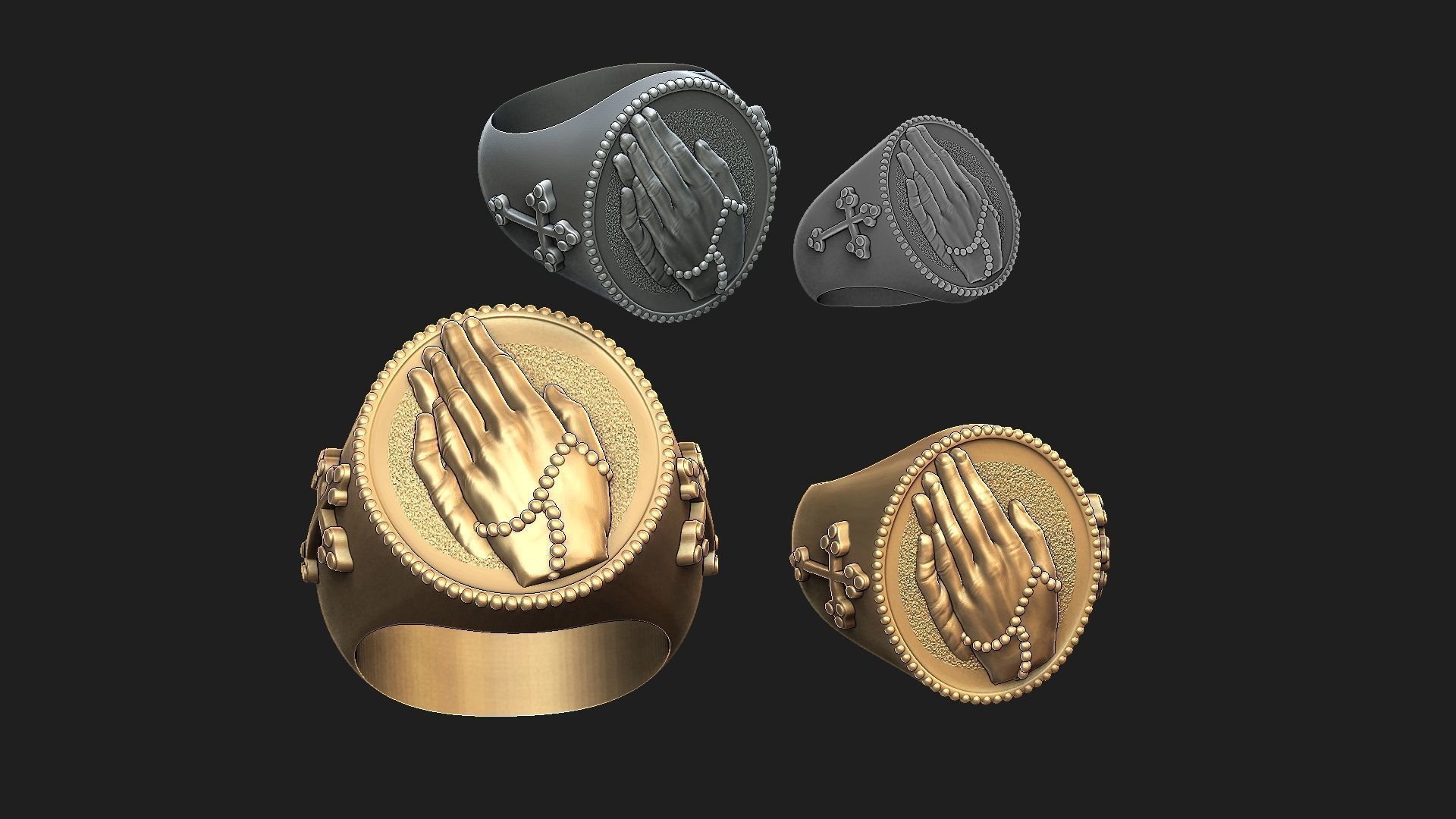 praying hands ring 3D print model_4