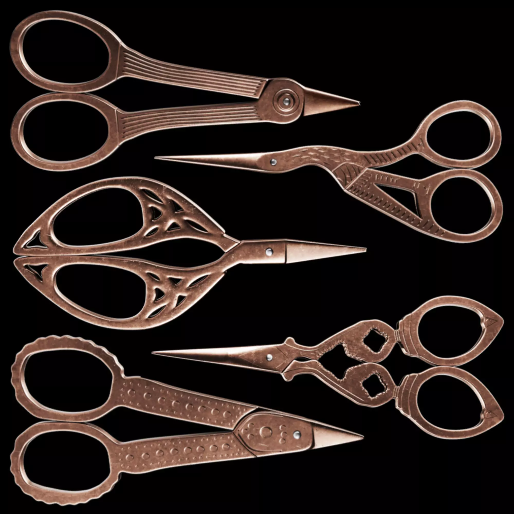Vintage Scissors  Set of 5 3D model_0