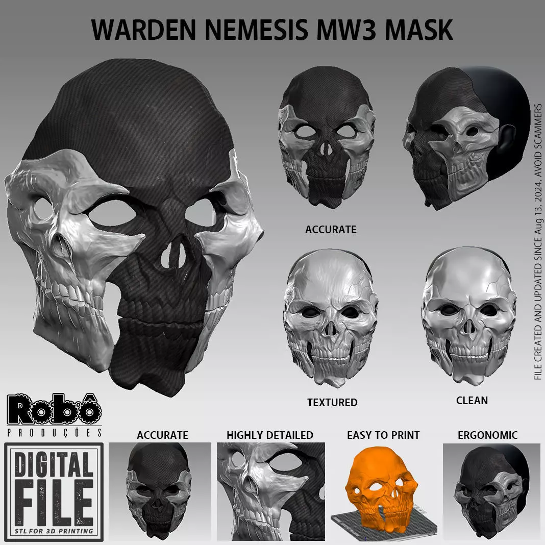 Warden Nemesis Mask - Warzone MW3 - STL model 3D print file 3D print model_0