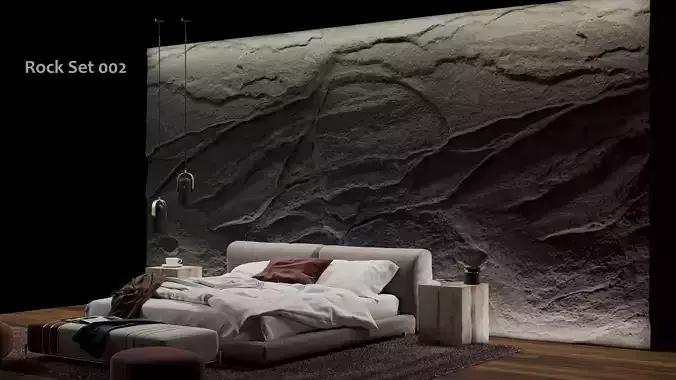 Black Rock Bedroom interior scene Rock Wall Set 002