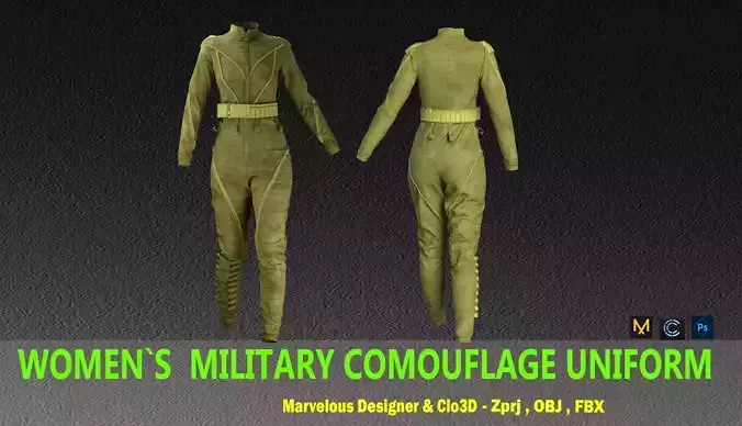 WOMEN MILITARY COMOUFLAGE UNIFORM  - zprj- fbx- obj- png
