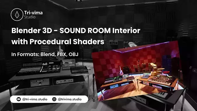 Blender 3D SOUND ROOM Interior with Procedural Shaders 3D model
