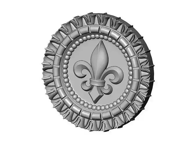 Heraldic lily flower pattern ceiling medallion rosette sculpture