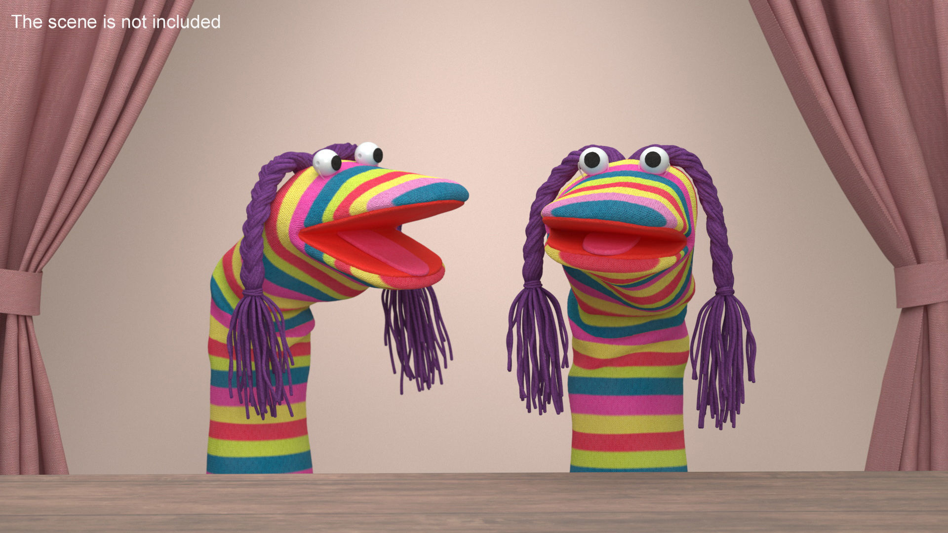 Striped Sock Puppet Girl Rigged 3D model