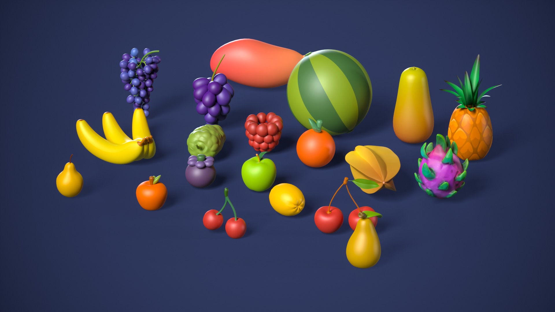 Low Poly Fruit Pack High Quality with Shared Texture Low-poly 3D model_4