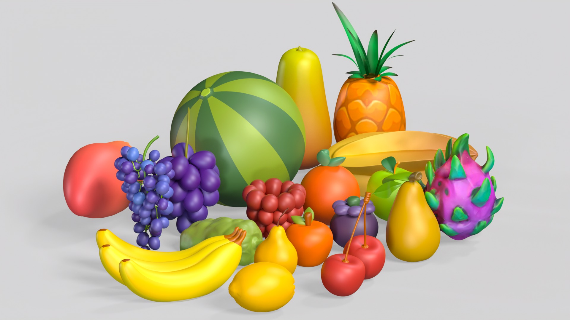Low Poly Fruit Pack High Quality with Shared Texture Low-poly 3D model_6