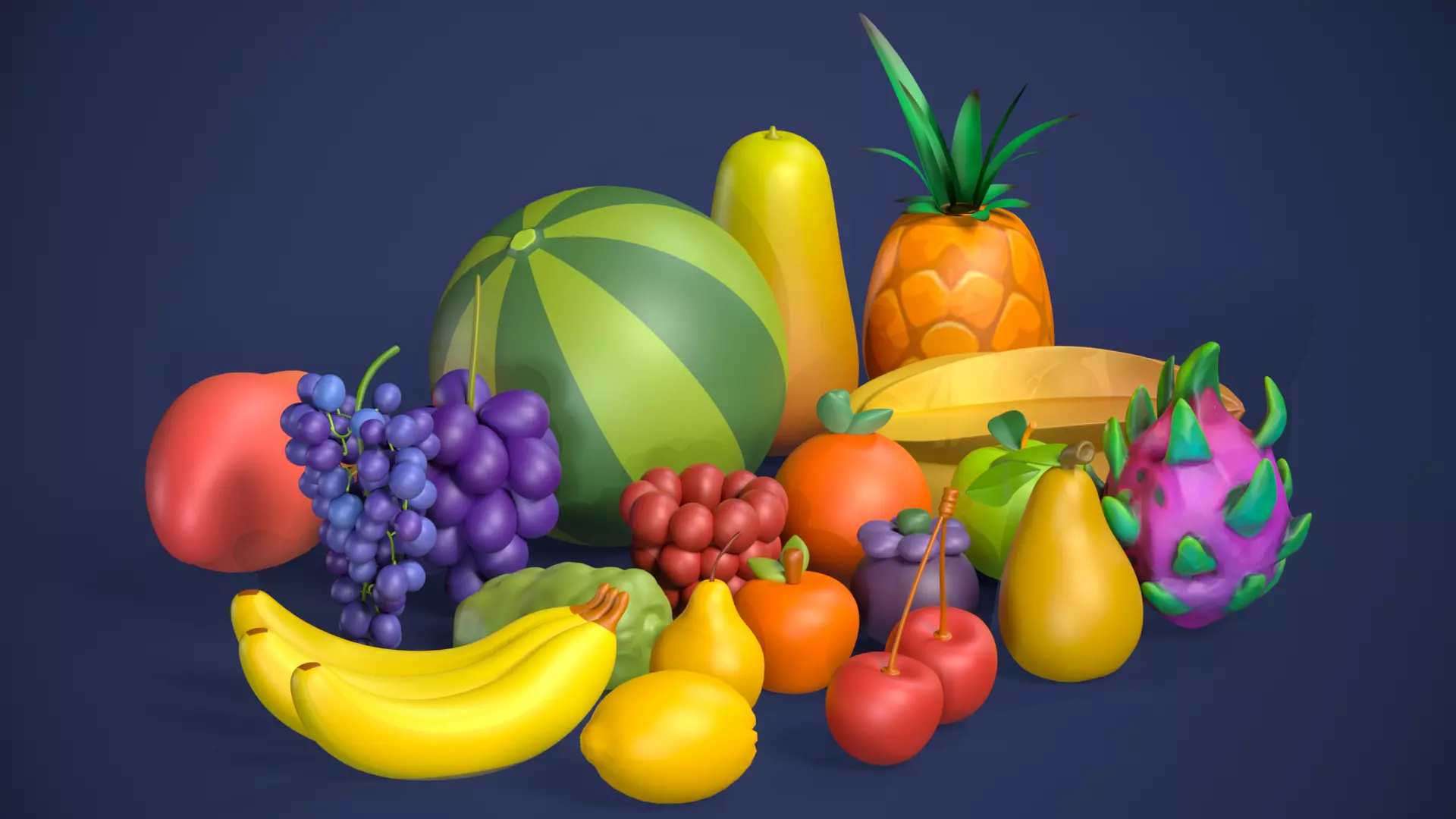 Low Poly Fruit Pack High Quality with Shared Texture Low-poly 3D model_0
