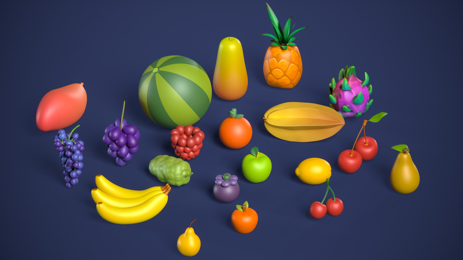 Low Poly Fruit Pack High Quality with Shared Texture Low-poly 3D model_5