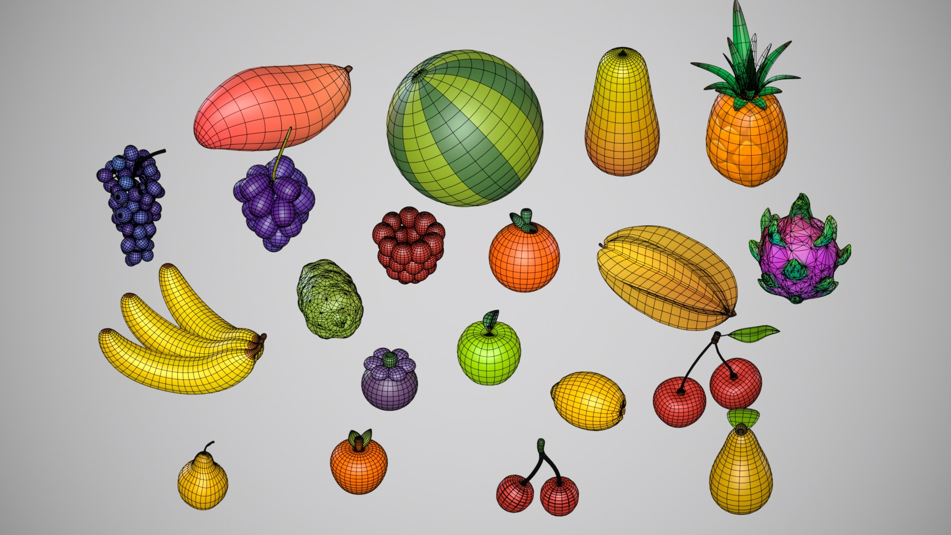 Low Poly Fruit Pack High Quality with Shared Texture Low-poly 3D model_2
