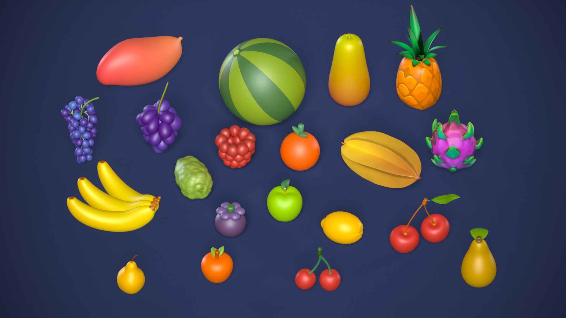 Low Poly Fruit Pack High Quality with Shared Texture Low-poly 3D model_3
