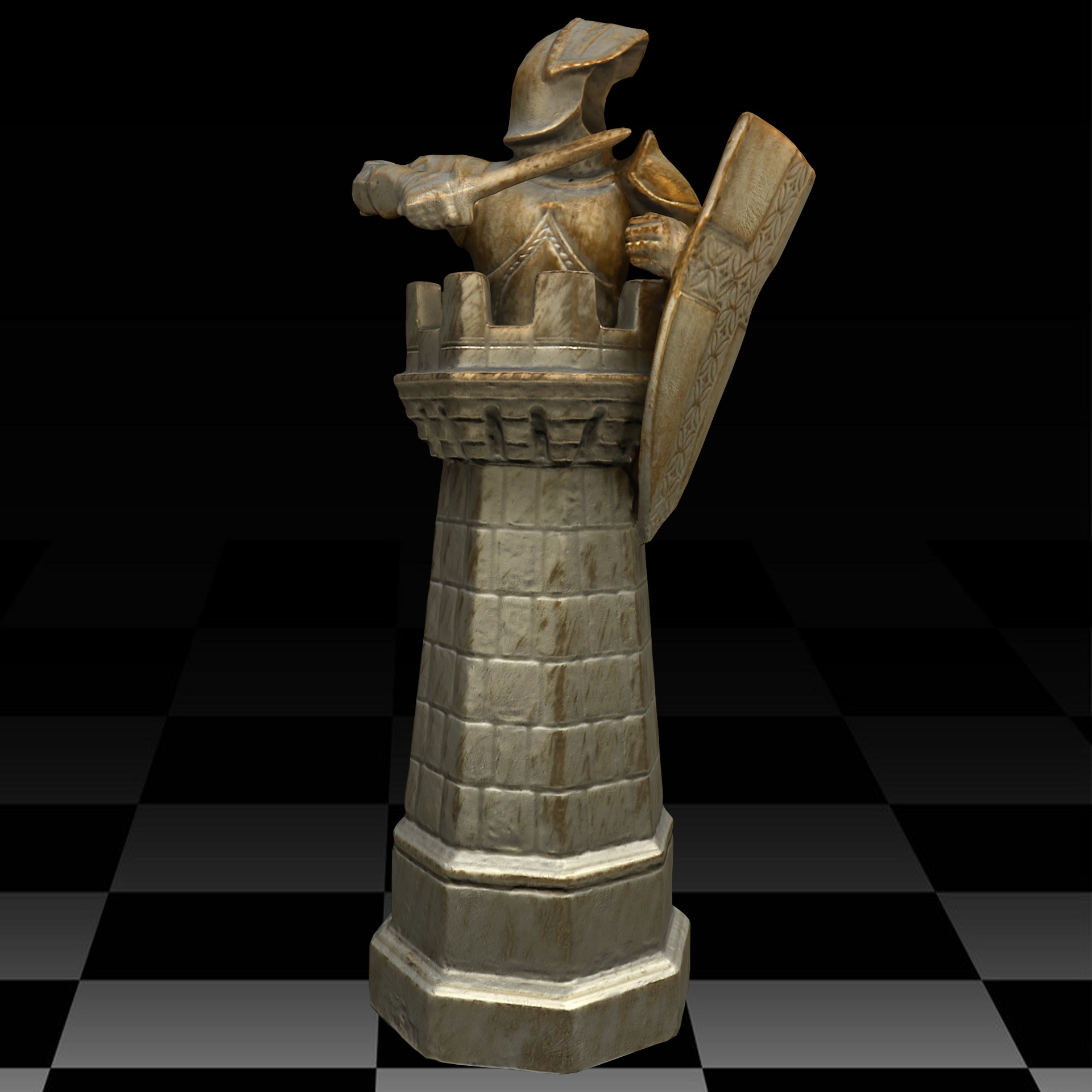 Rook chess piece Low-poly 3D model_1