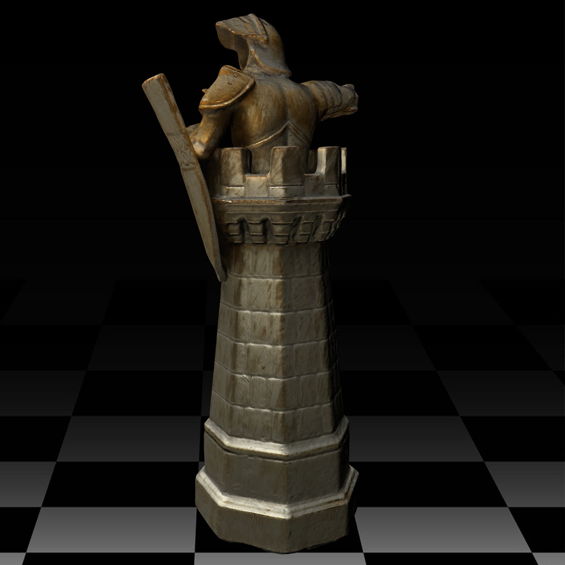 Rook chess piece Low-poly 3D model_4