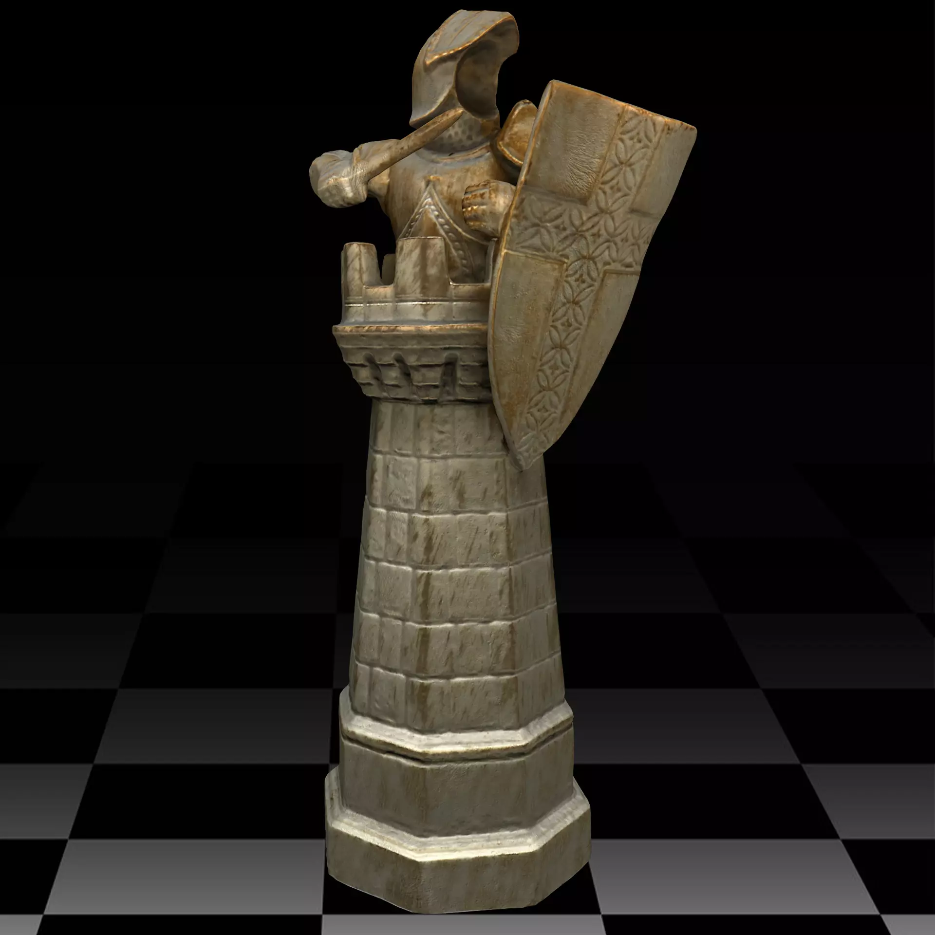 Rook chess piece Low-poly 3D model_0