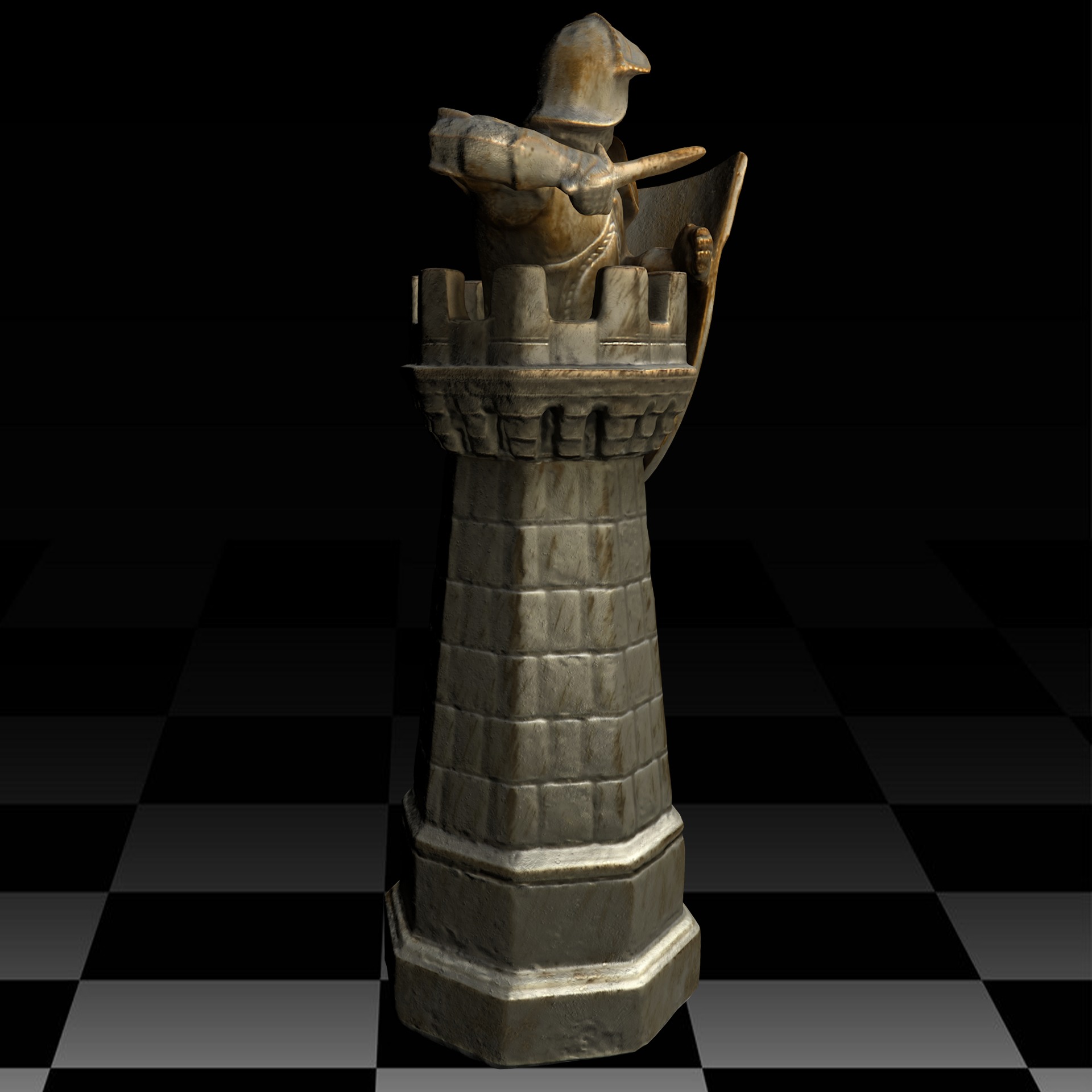 Rook chess piece Low-poly 3D model_2