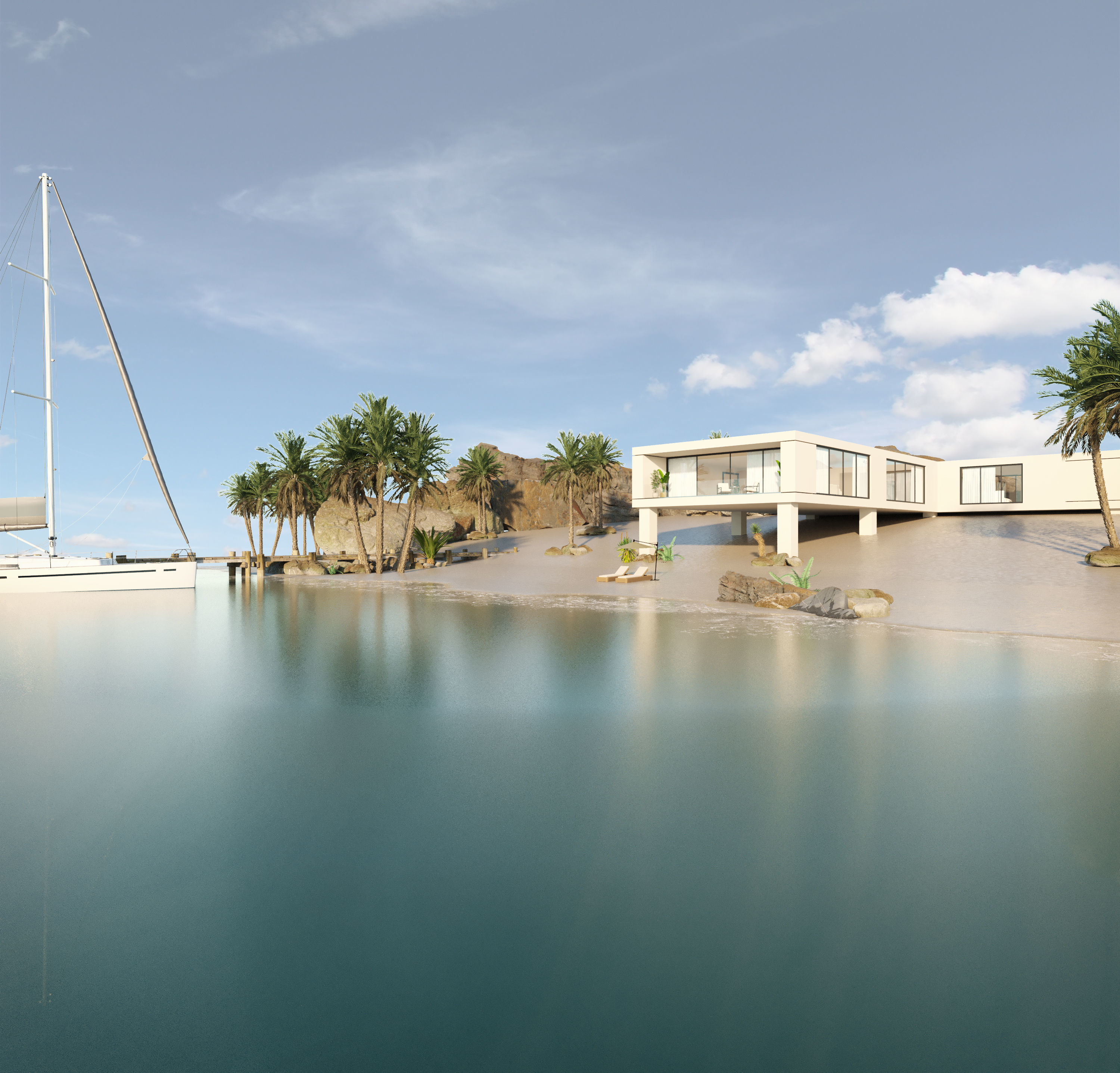 beach dock  sea Low-poly 3D model_2