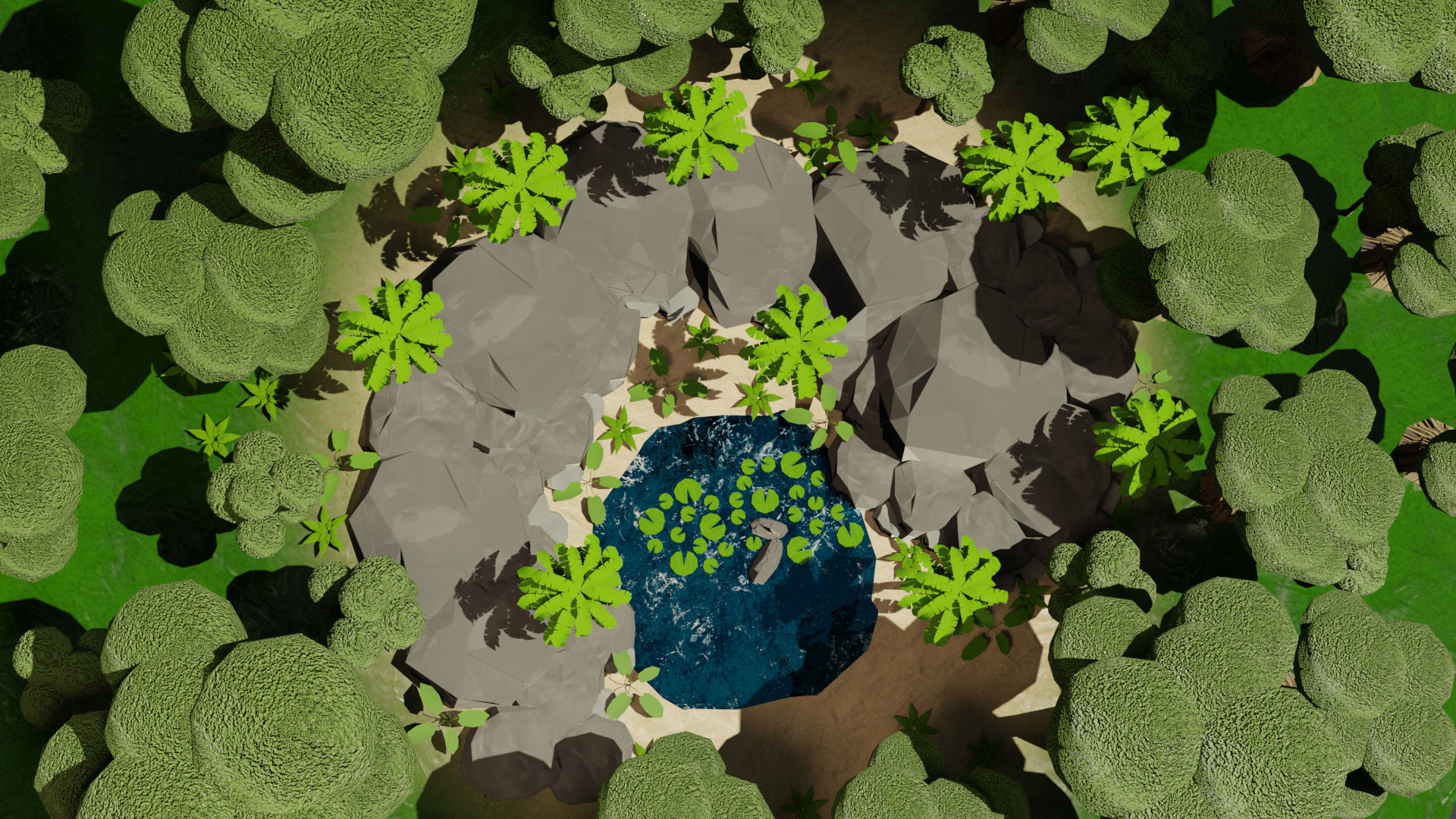 game ready Oasis Lake 3D Model Low-poly 3D model_3