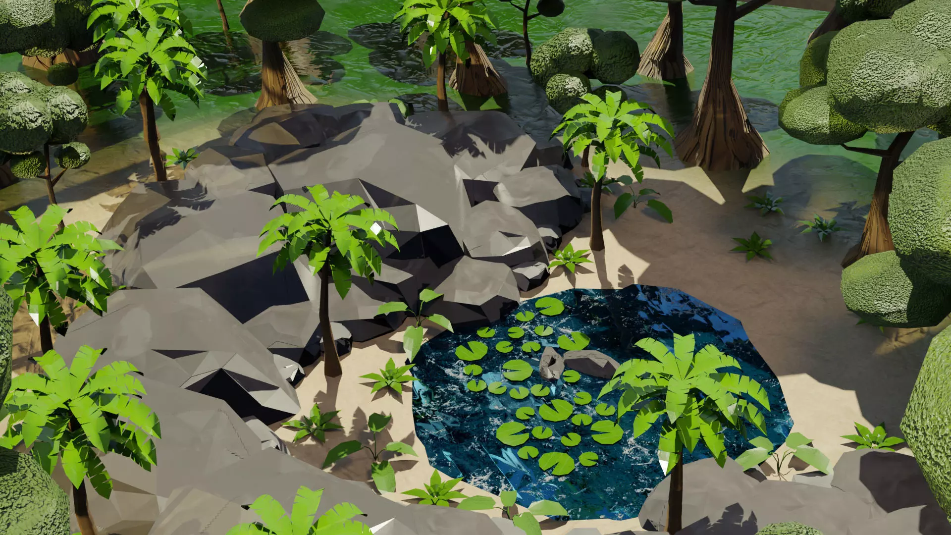 game ready Oasis Lake 3D Model Low-poly 3D model_0