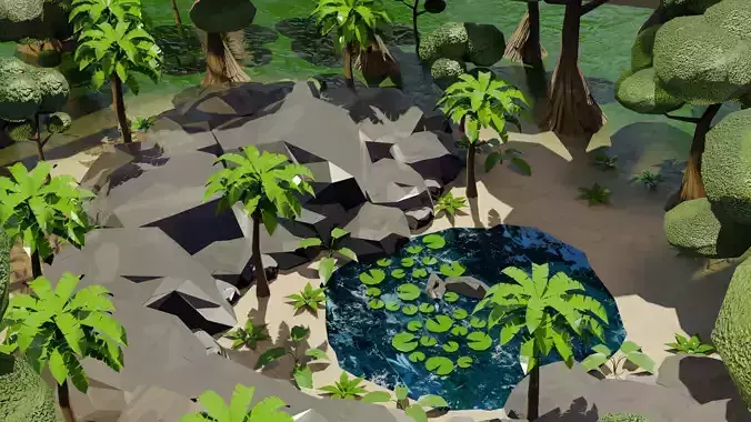 game ready Oasis Lake 3D Model Low-poly 3D model