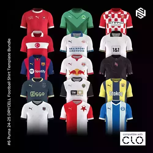 Puma 24-25 DRYCELL Football Shirt Template Bundle for CLO3D 3D Model Collection
