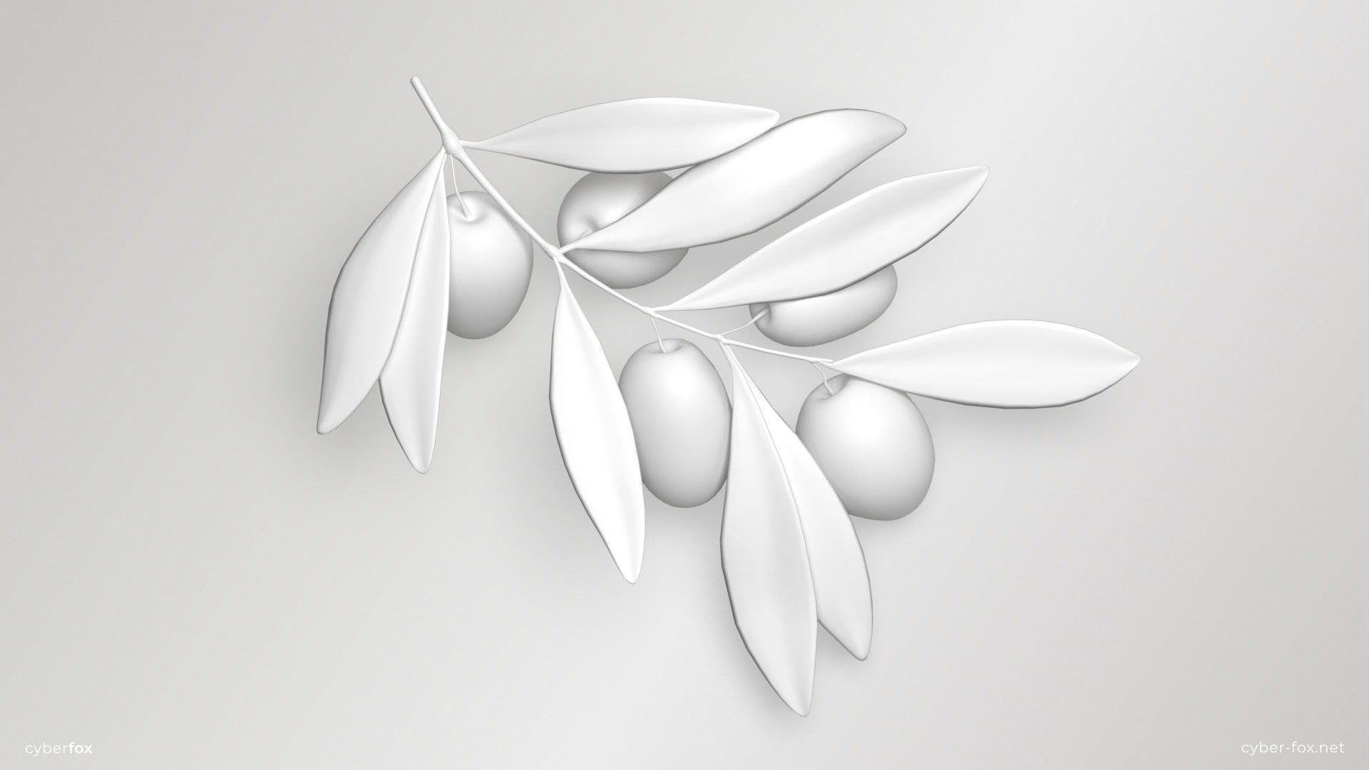 Green Olive Branch Low-poly 3D model_7