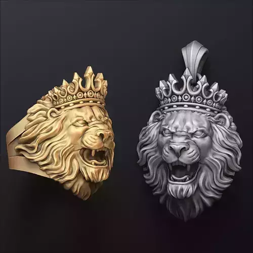 Lion With Crown Ring Pendant Collection