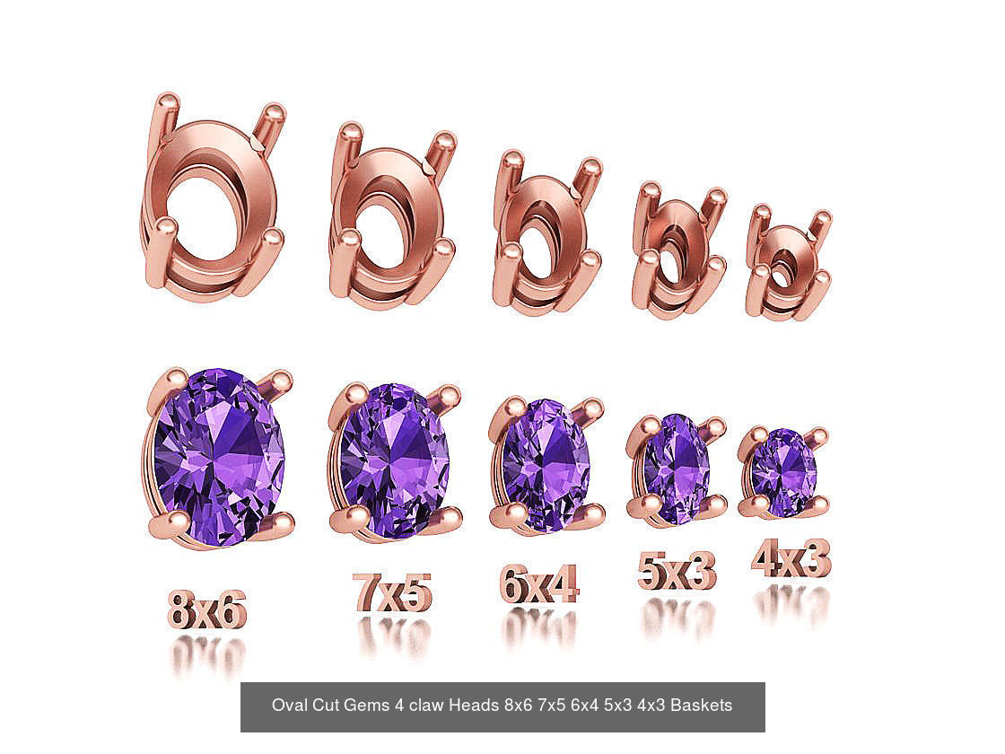 25 jewelry baskets findings pack 5 gem shape and size 3D Model Collection_3