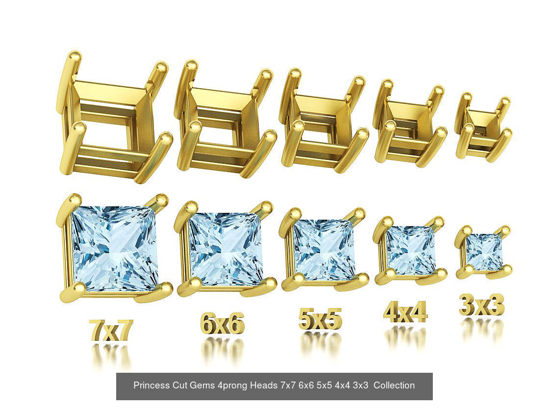 25 jewelry baskets findings pack 5 gem shape and size 3D Model Collection_1