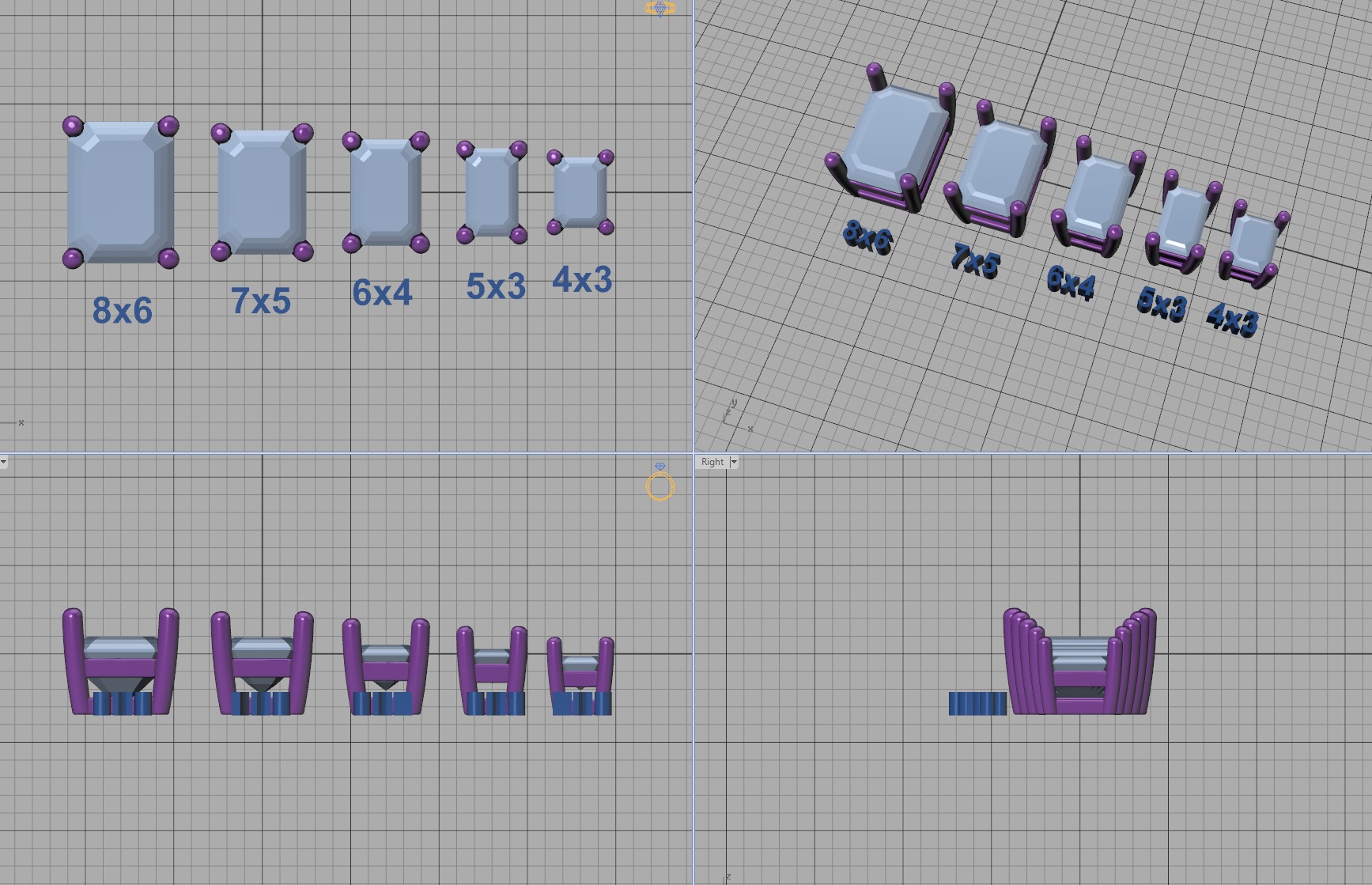 25 jewelry baskets findings pack 5 gem shape and size 3D Model Collection_22