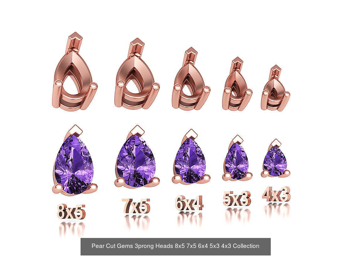 25 jewelry baskets findings pack 5 gem shape and size 3D Model Collection_2