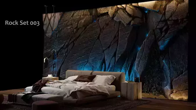 Black Rock Bedroom interior scene Rock Wall Set 003