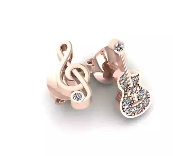 Musical note and guitar earrings 3D print model