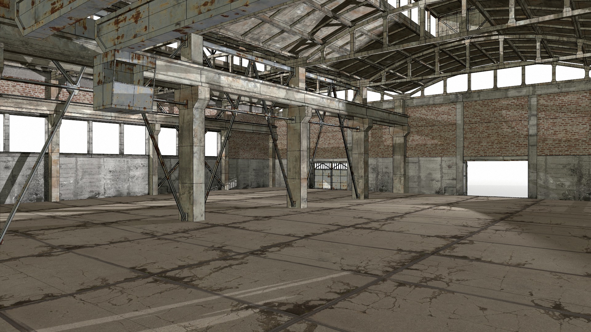 empty hangar Low-poly 3D model_4