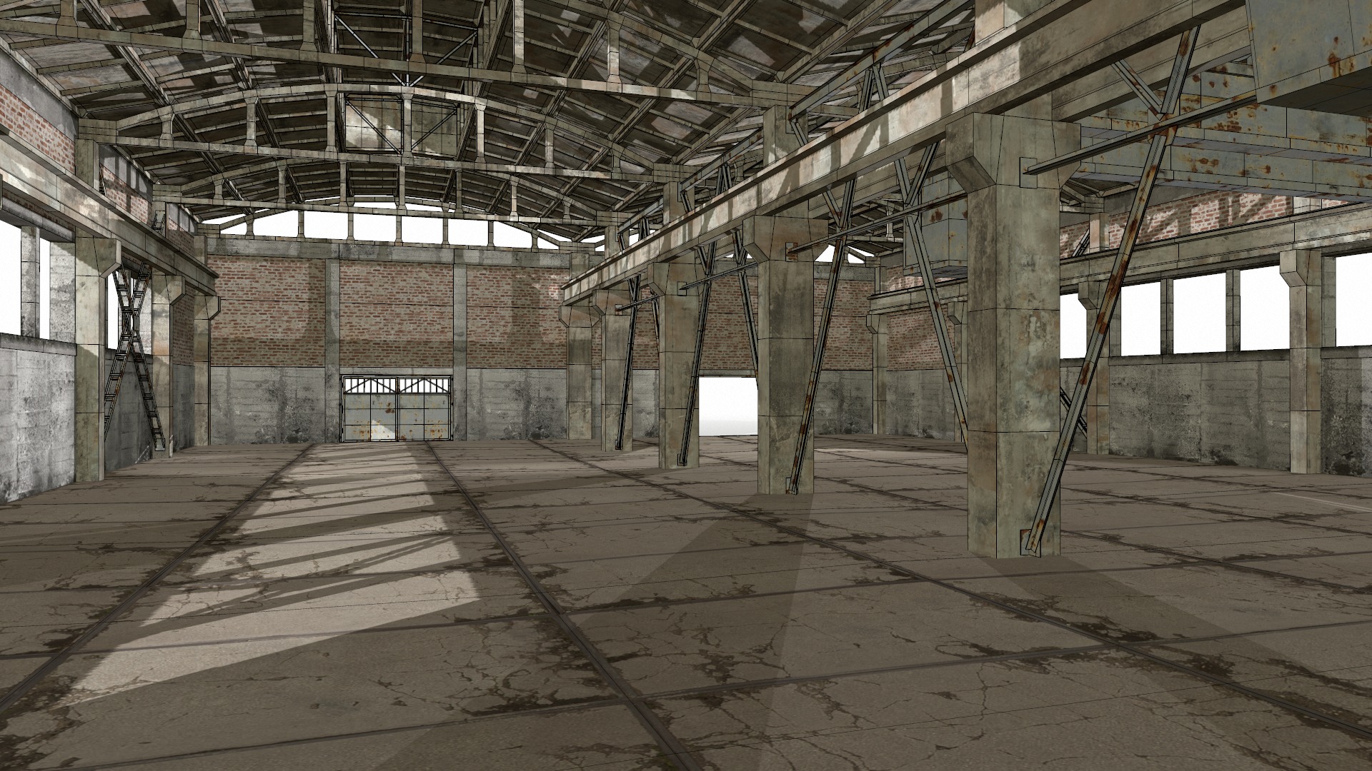 empty hangar Low-poly 3D model_3