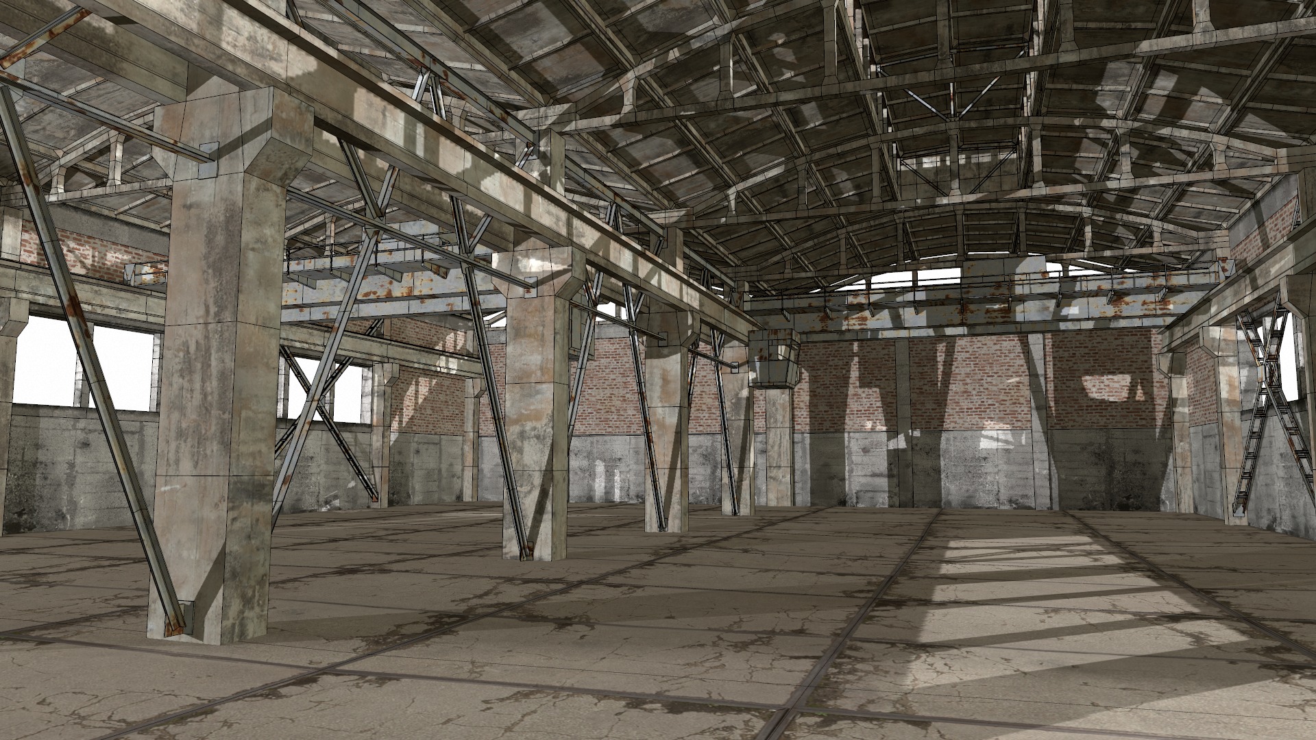 empty hangar Low-poly 3D model_2