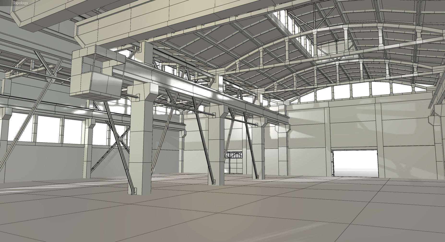 empty hangar Low-poly 3D model_17